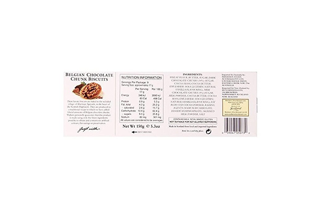 Walker's Belgian Chocolate Chunk Biscuits   Box  150 grams